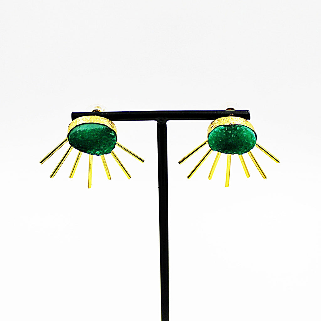 SOL earrings with green quartz, gold plated-1