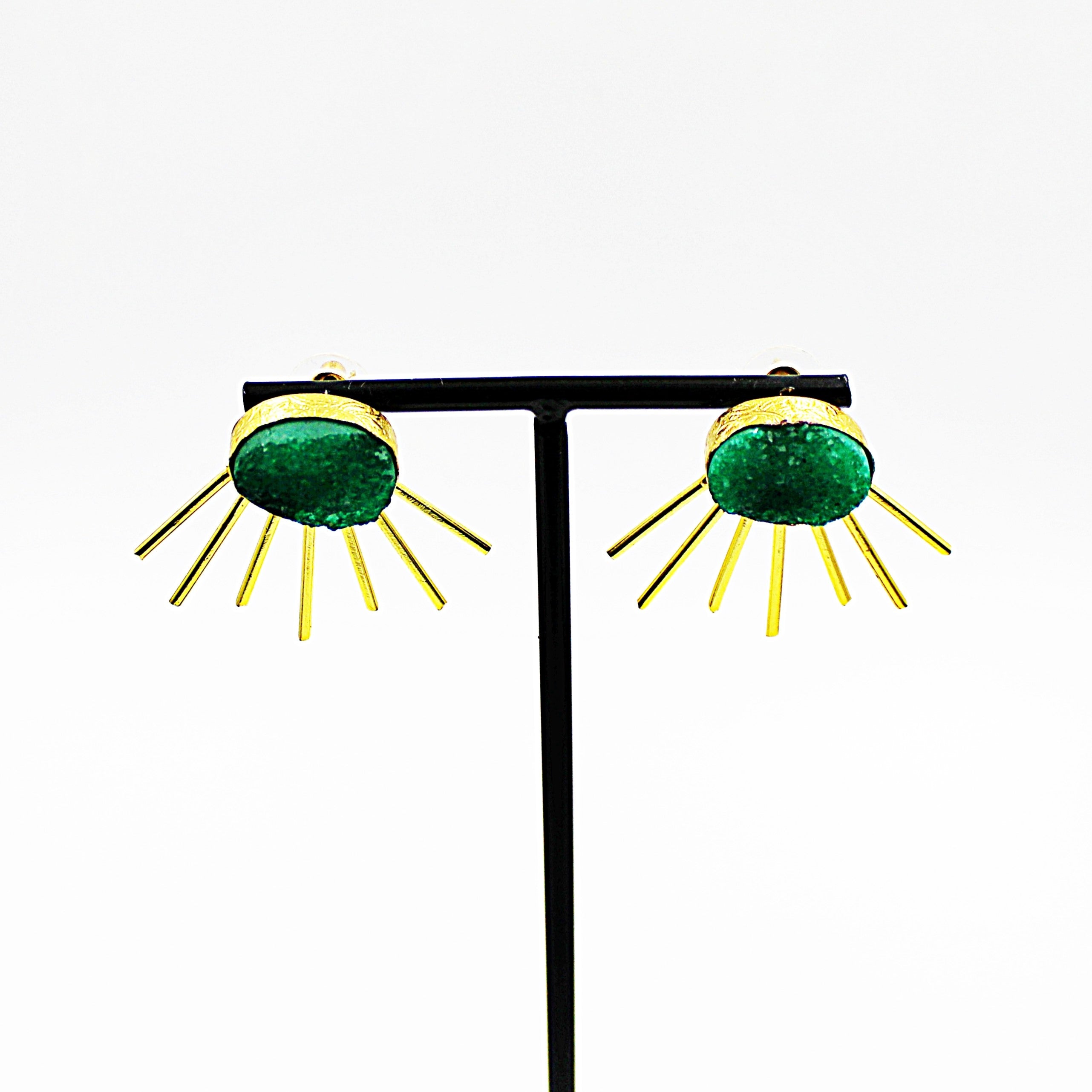 SOL earrings with green quartz, gold plated-1