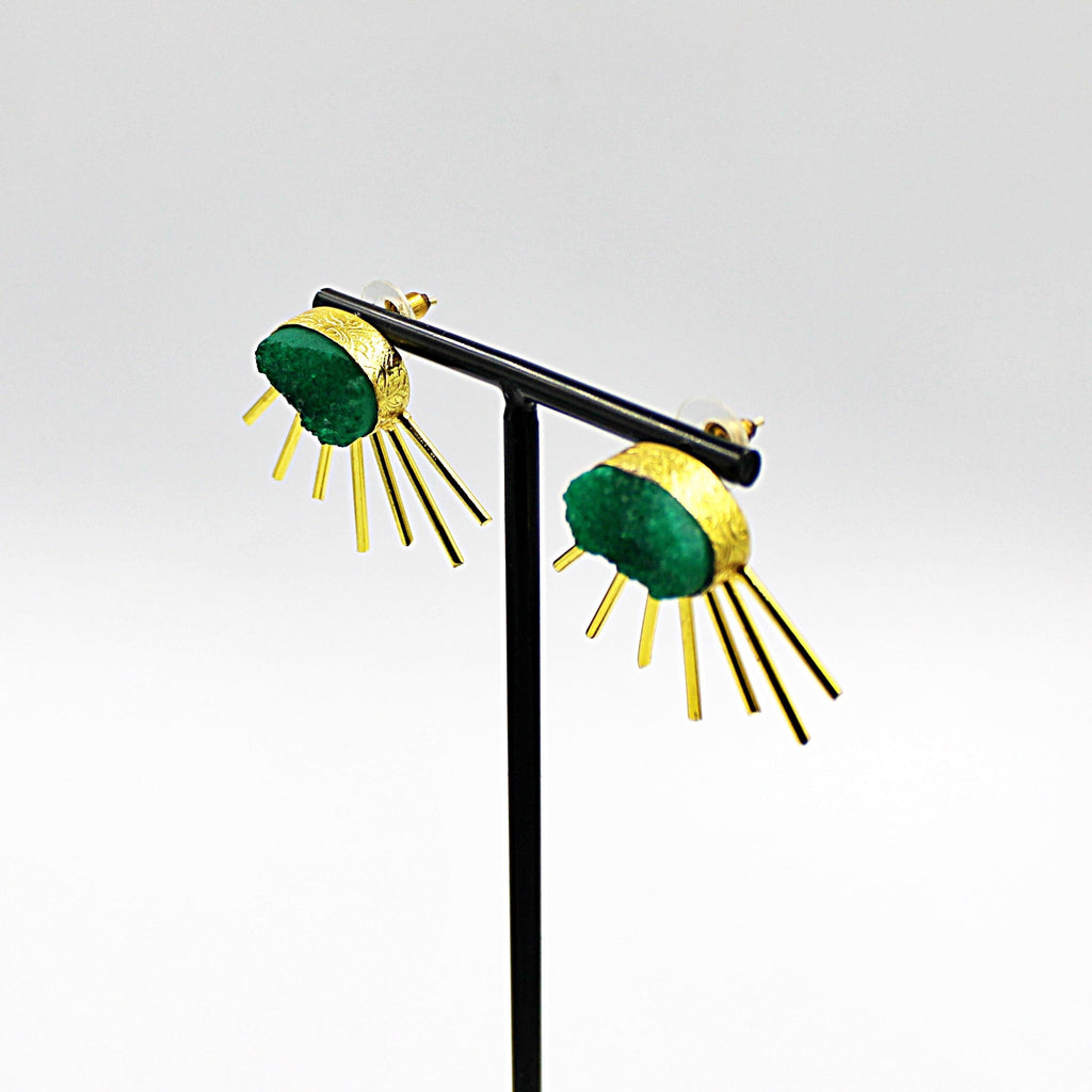 SOL earrings with green quartz, gold plated-2