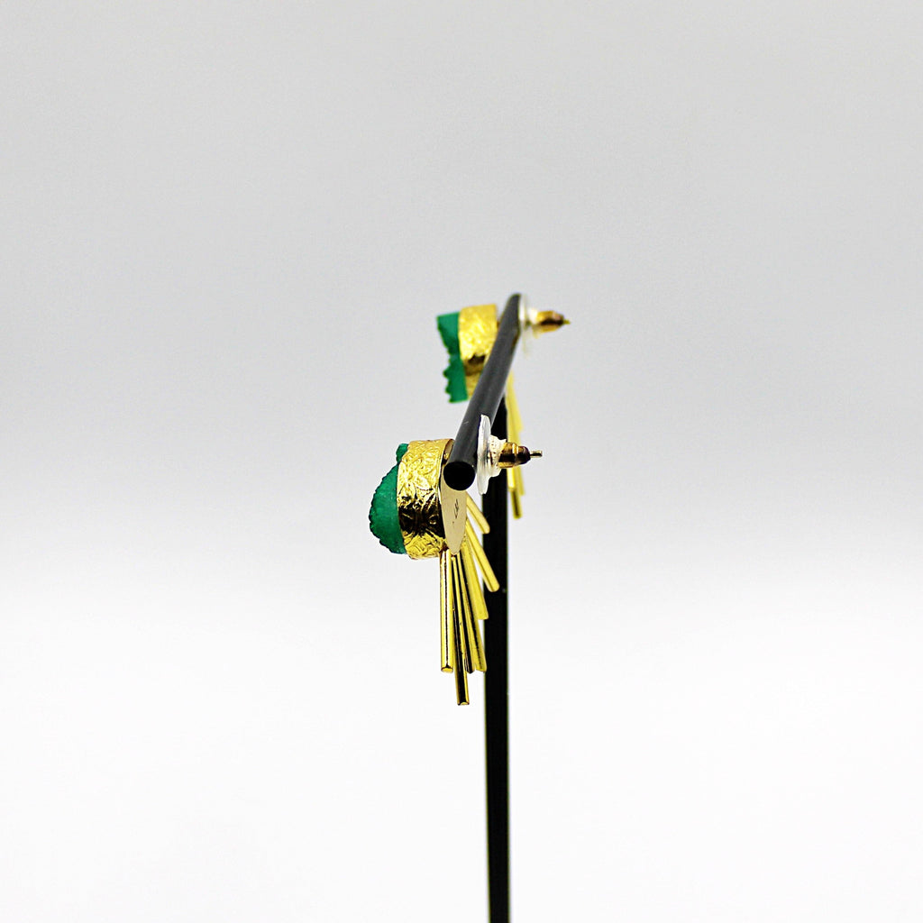 SOL earrings with green quartz, gold plated-3