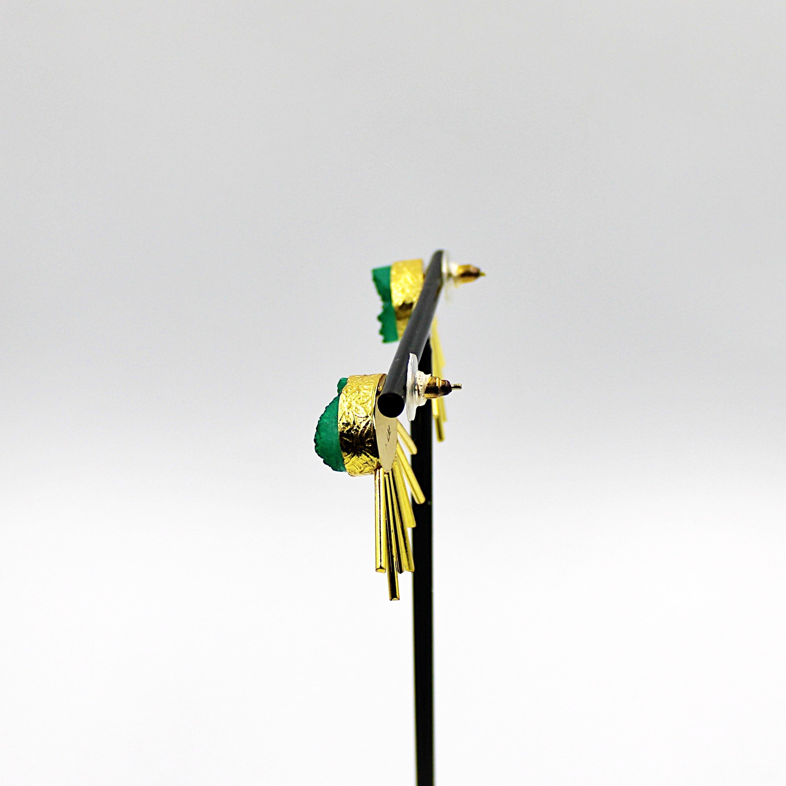 SOL earrings with green quartz, gold plated-3