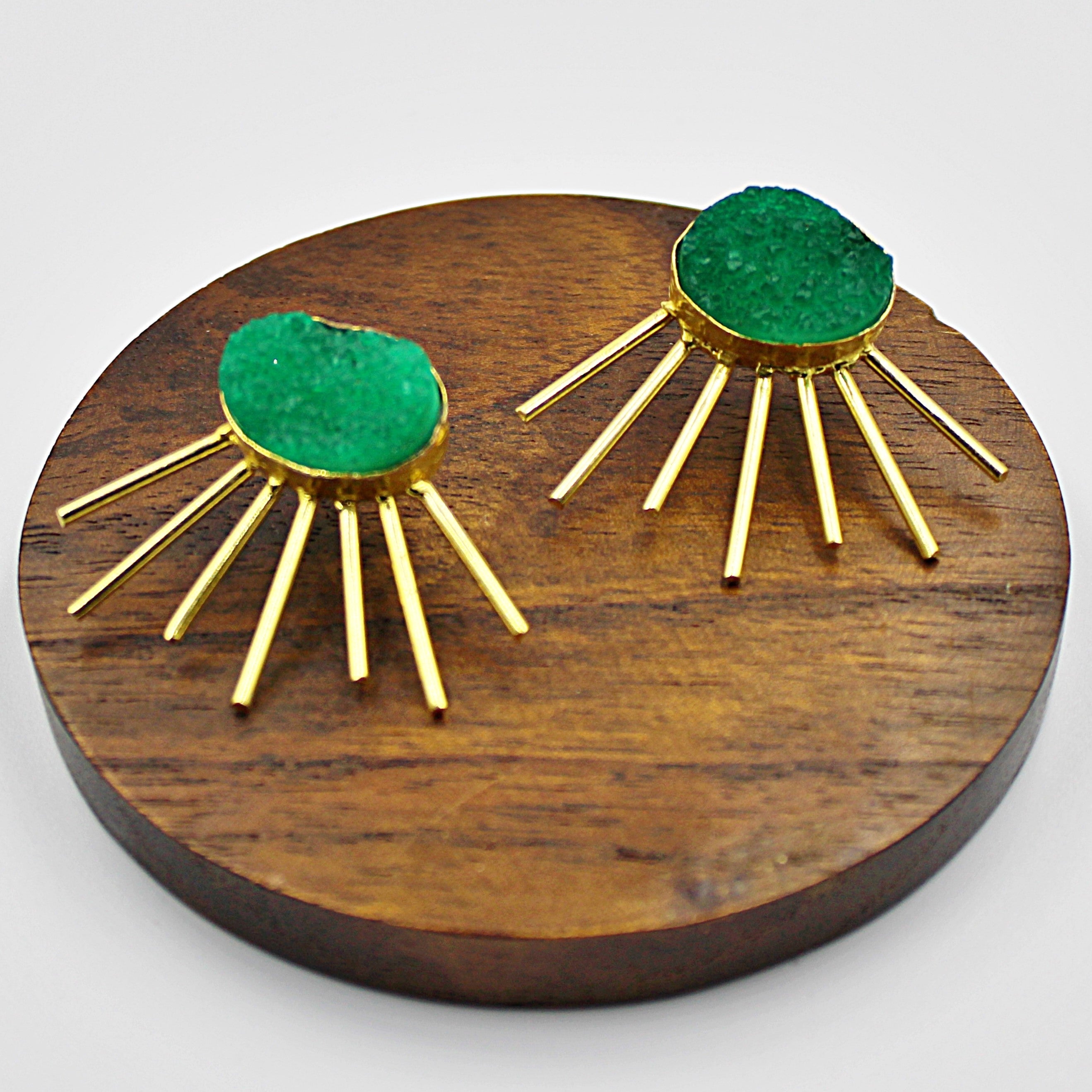 SOL earrings with green quartz, gold plated-4
