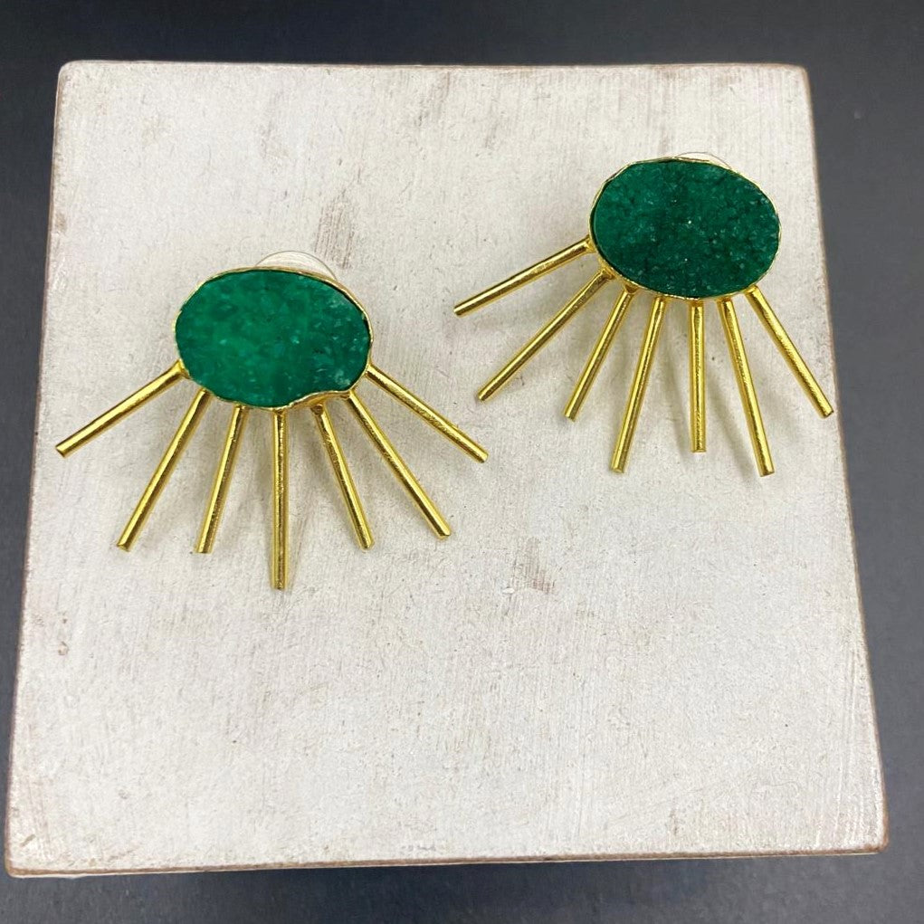 SOL earrings with green quartz, gold plated-0