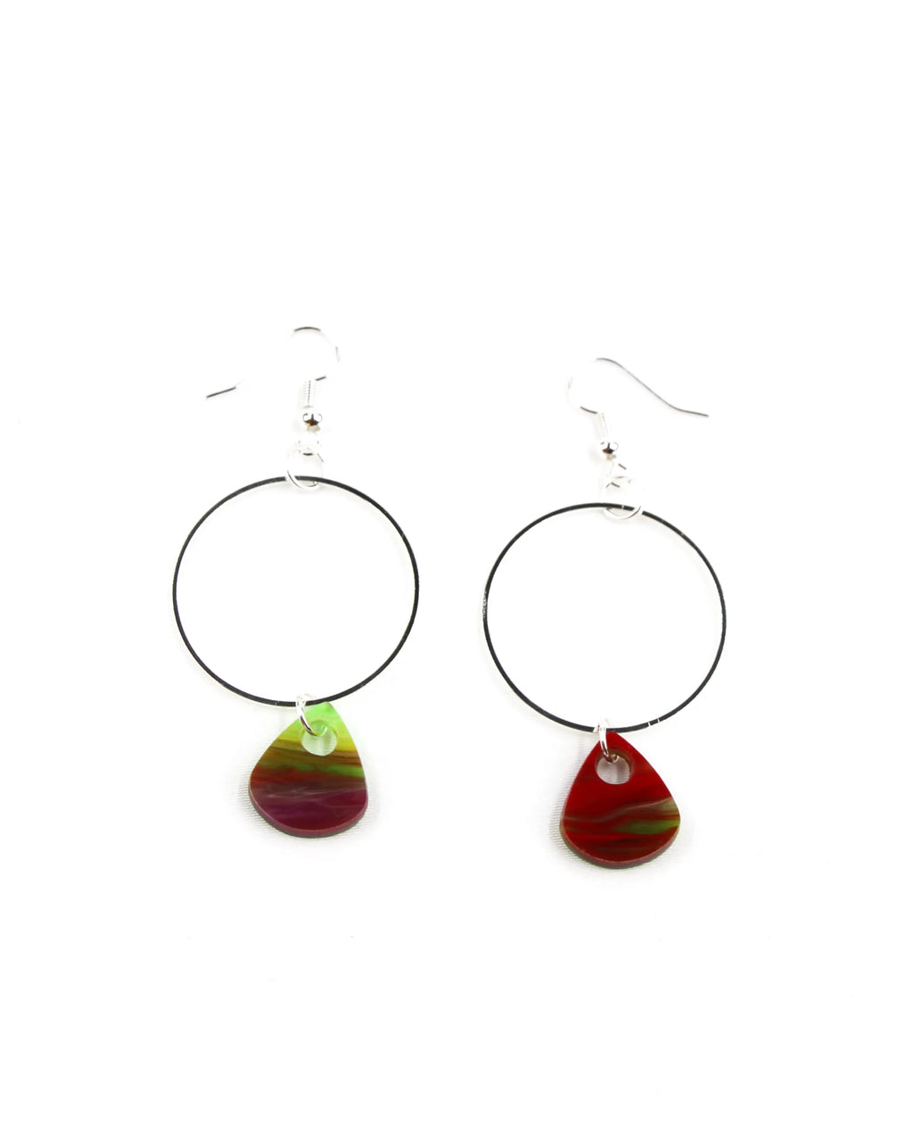 Pendientes gota verde, lila y roja