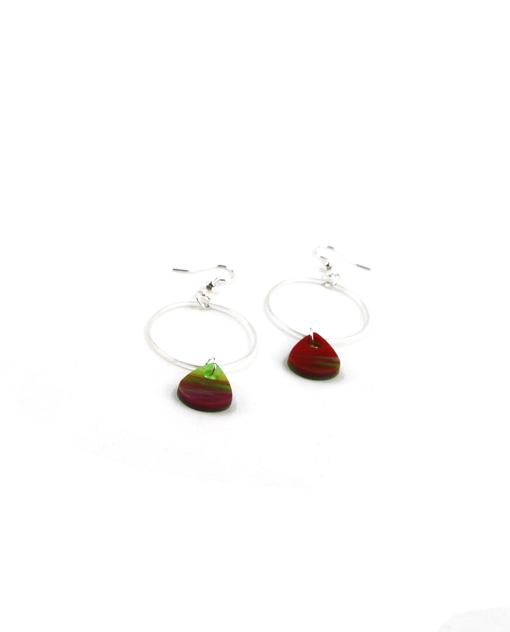 Pendientes gota verde, lila y roja