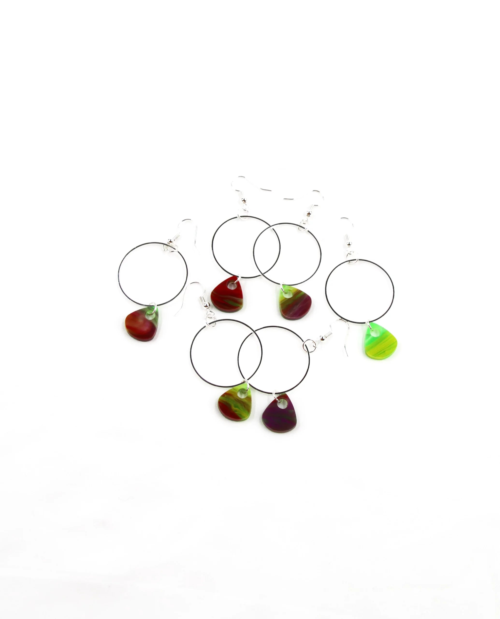 Pendientes gota verde, lila y roja